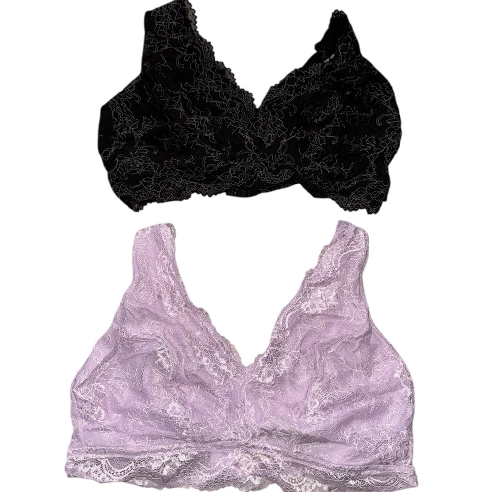 Curvy Couture Black and Lavender Lace Bralette Set